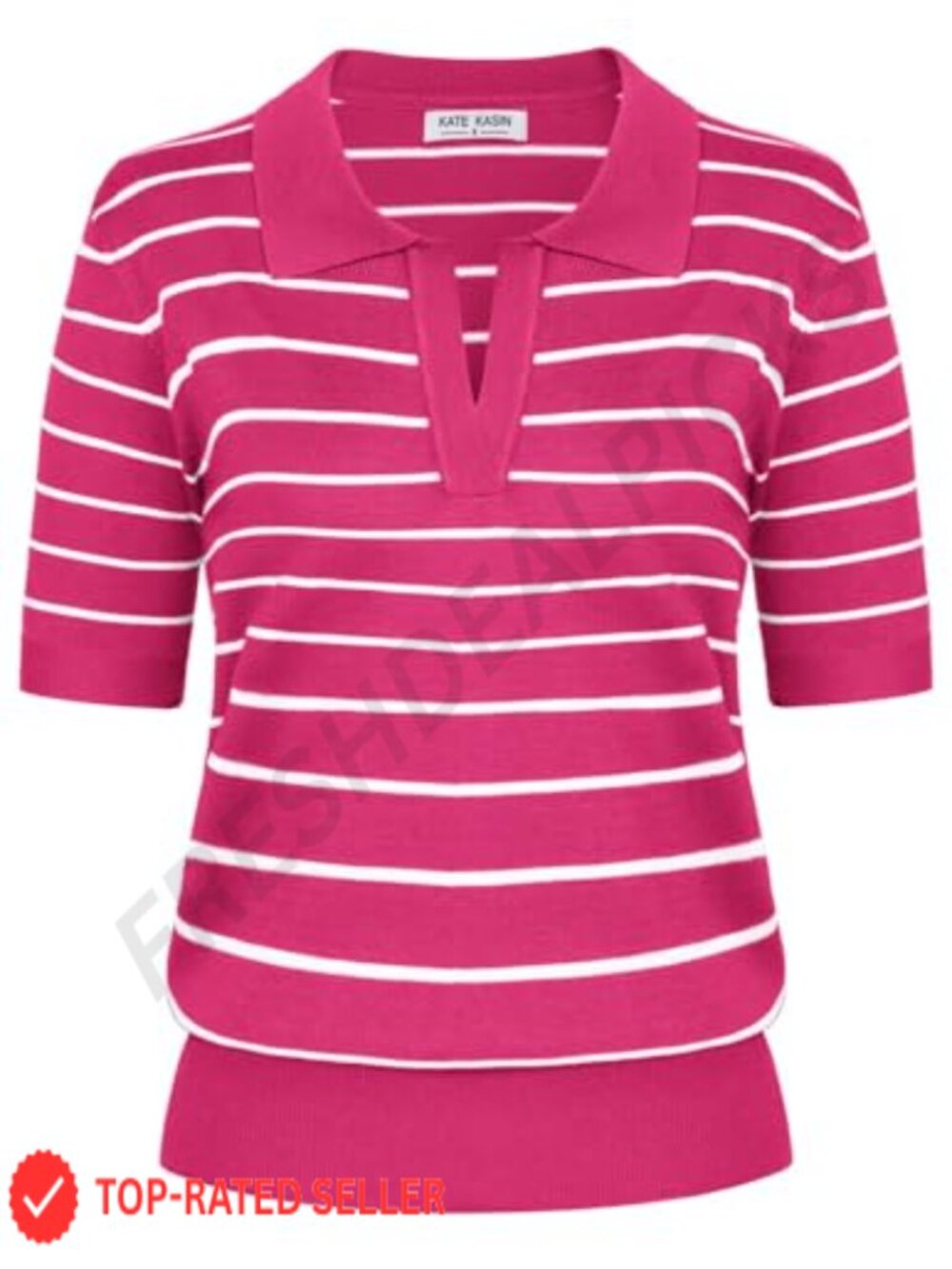 Kate K's Short Sleeve V-Neck Collared Polo Sweater Top Casual
